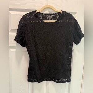Hanky Panky Black Lace Short Sleeve Top